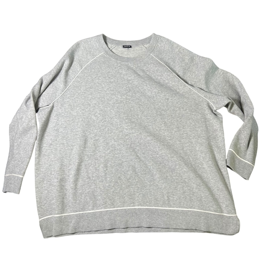 Torrid Gray Crewneck Sweater White Contrast Piping Raglan Sleeve Pullover - Picture 1 of 6